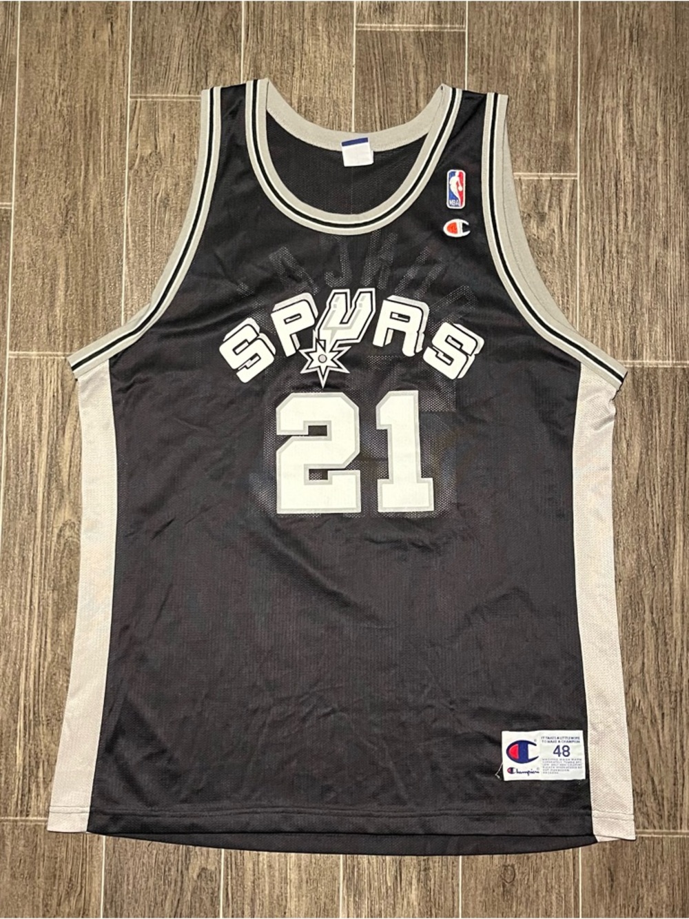 Vtg 90s Tim Duncan #21 San Antonio Spurs Champion NBA Basketball Jersey - Sz 48
